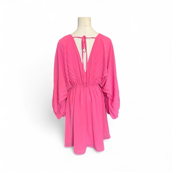 💗✨ EUC++ PROMESA Bubble Gum Pink Ripple Effect Pleated Kimono Mini Dress | Sz S - Picture 6 of 10